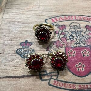 Sarah Coventry Red Stone Ring & Earrings Jewelry Set